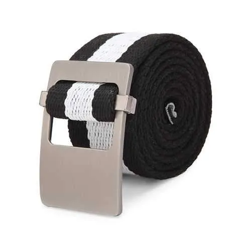 110CM Men Canvas Belt  Alloy Head Thick Weave Stripe Buckle Pants Strip
