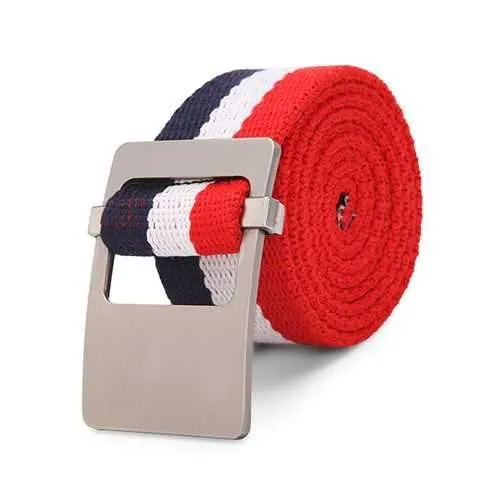 110CM Men Canvas Belt  Alloy Head Thick Weave Stripe Buckle Pants Strip