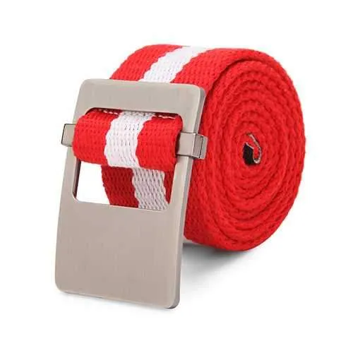 110CM Men Canvas Belt  Alloy Head Thick Weave Stripe Buckle Pants Strip