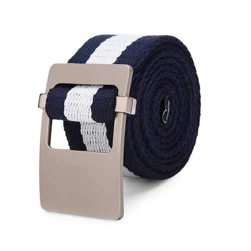 110CM Men Canvas Belt  Alloy Head Thick Weave Stripe Buckle Pants Strip