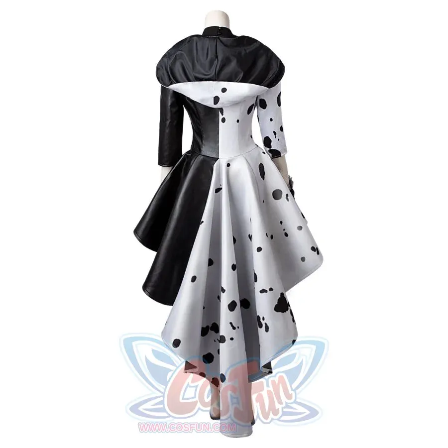 2021 Movie Cruella Estella Cruella de Vil Cosplay Costume Spotted Dress C00621