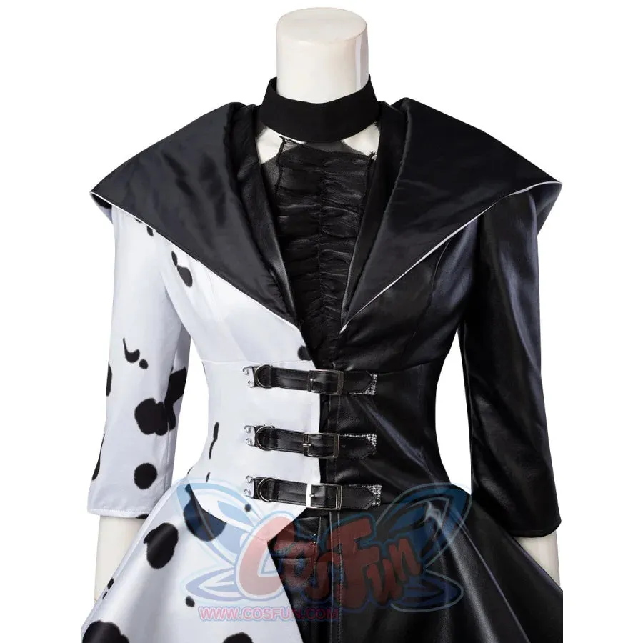 2021 Movie Cruella Estella Cruella de Vil Cosplay Costume Spotted Dress C00621