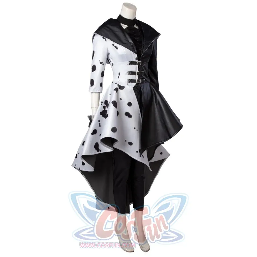 2021 Movie Cruella Estella Cruella de Vil Cosplay Costume Spotted Dress C00621