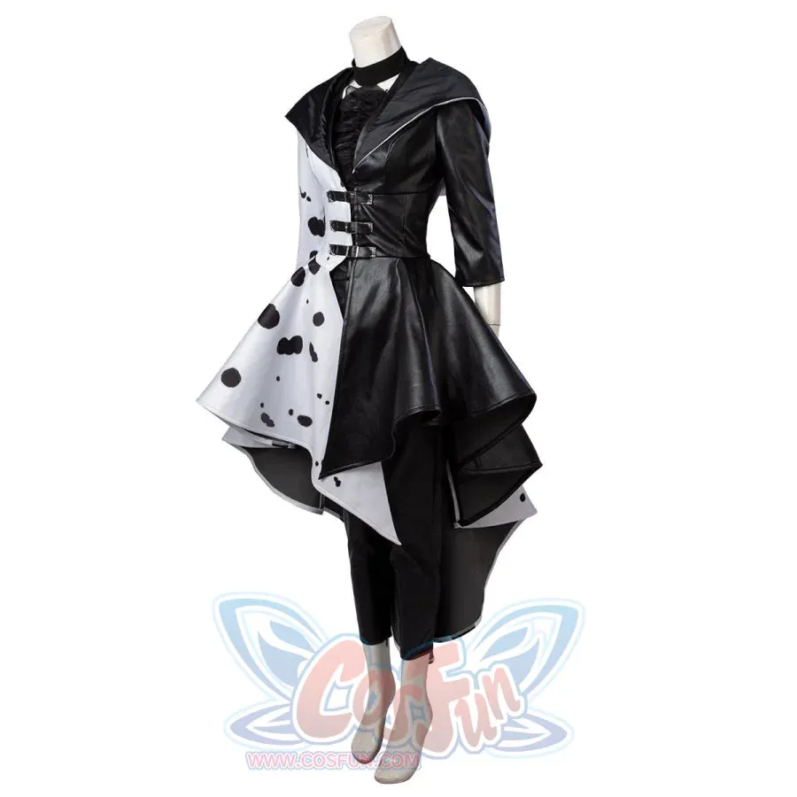 2021 Movie Cruella Estella Cruella de Vil Cosplay Costume Spotted Dress C00621
