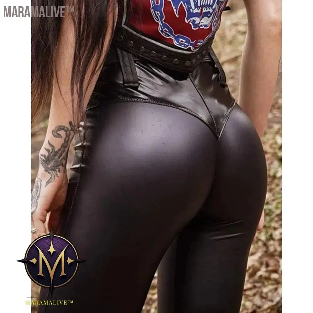 2024 Spring Autumn Women High Waist PU Leather Skinny Push Up Pants Sporty Female Faux Leather Leggings Streetwear Clothing traf