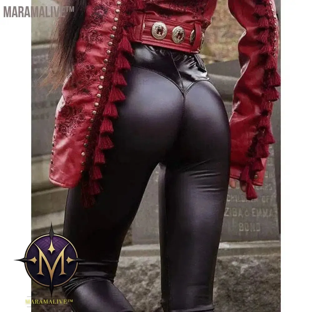 2024 Spring Autumn Women High Waist PU Leather Skinny Push Up Pants Sporty Female Faux Leather Leggings Streetwear Clothing traf