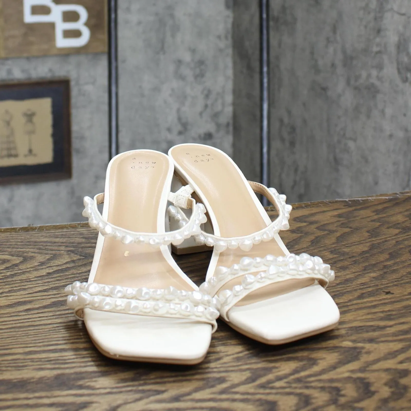 A New Day Womens Block Heels Shoes with Pearl Detail 16695cf37b68eb White 8.5M
