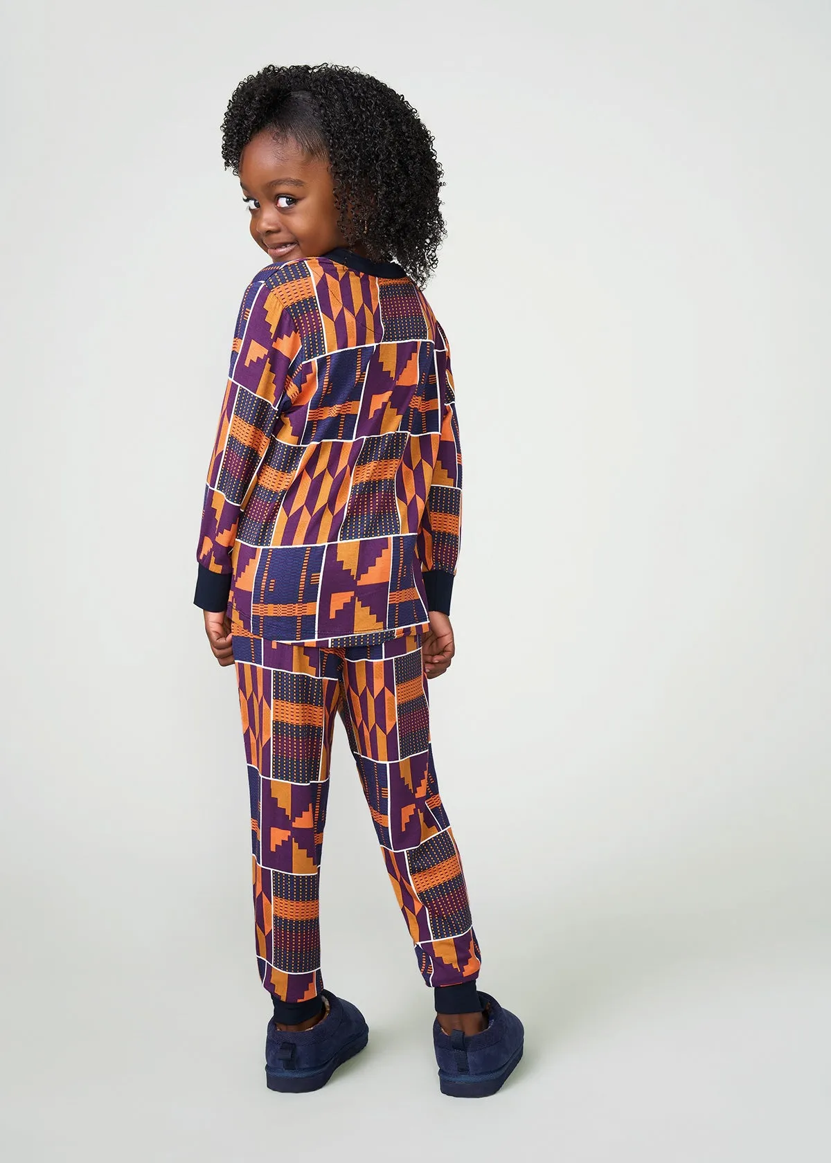Abeje Kids' Unisex African Print Pajama Set (Harvest Orange Kente)
