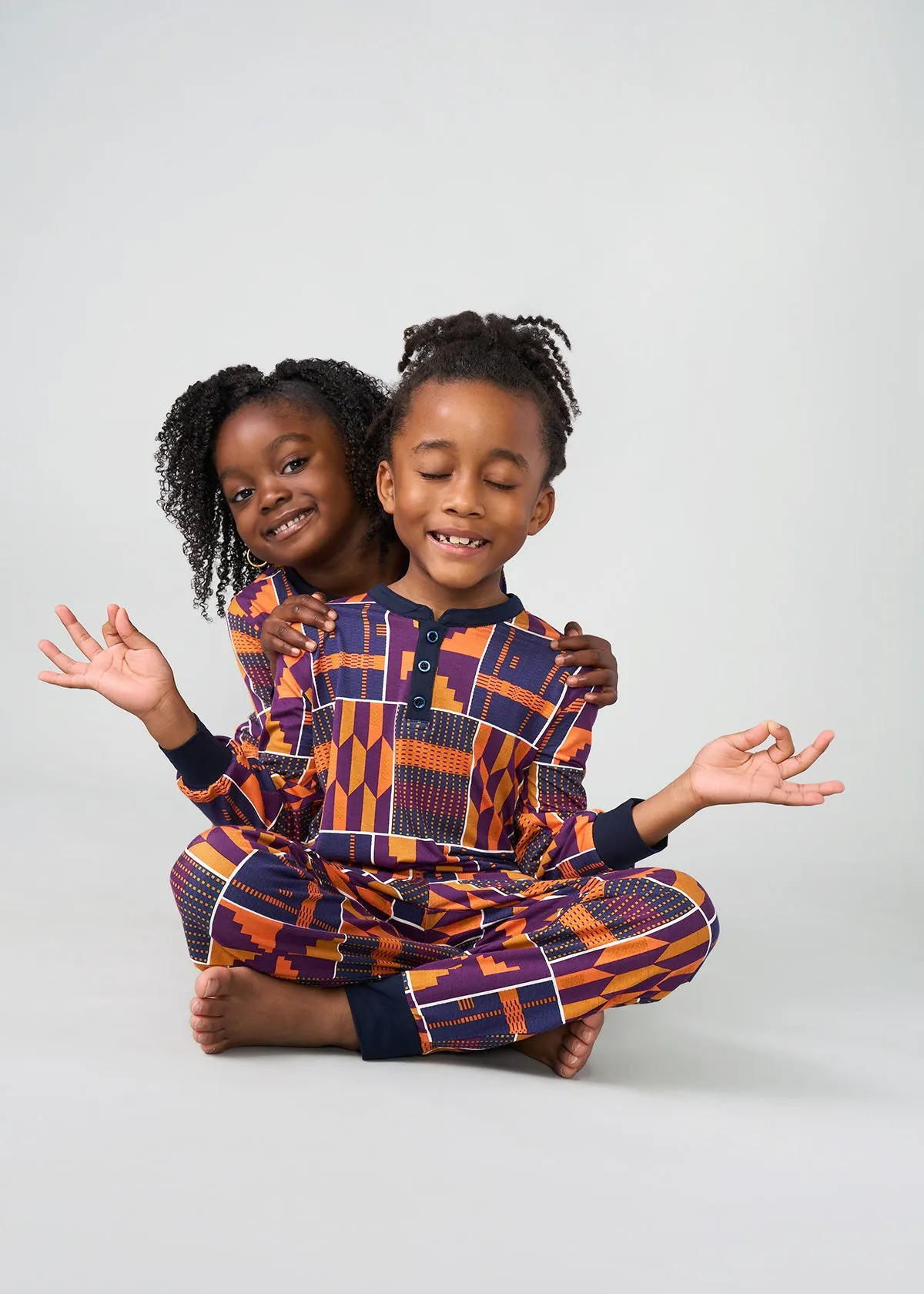 Abeje Kids' Unisex African Print Pajama Set (Harvest Orange Kente)