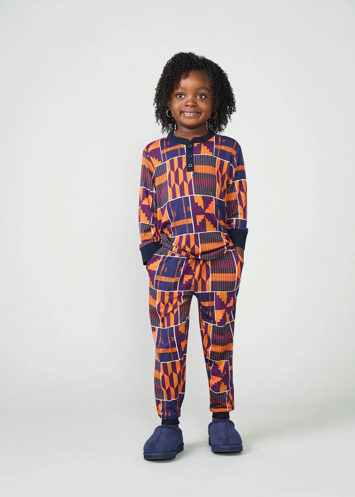Abeje Kids' Unisex African Print Pajama Set (Harvest Orange Kente)