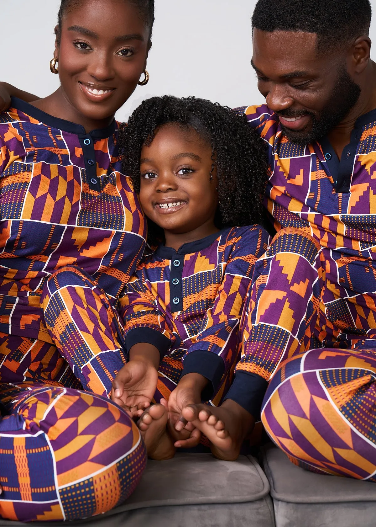 Abeje Kids' Unisex African Print Pajama Set (Harvest Orange Kente)