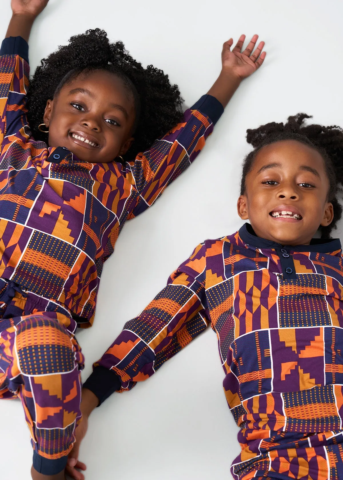 Abeje Kids' Unisex African Print Pajama Set (Harvest Orange Kente)