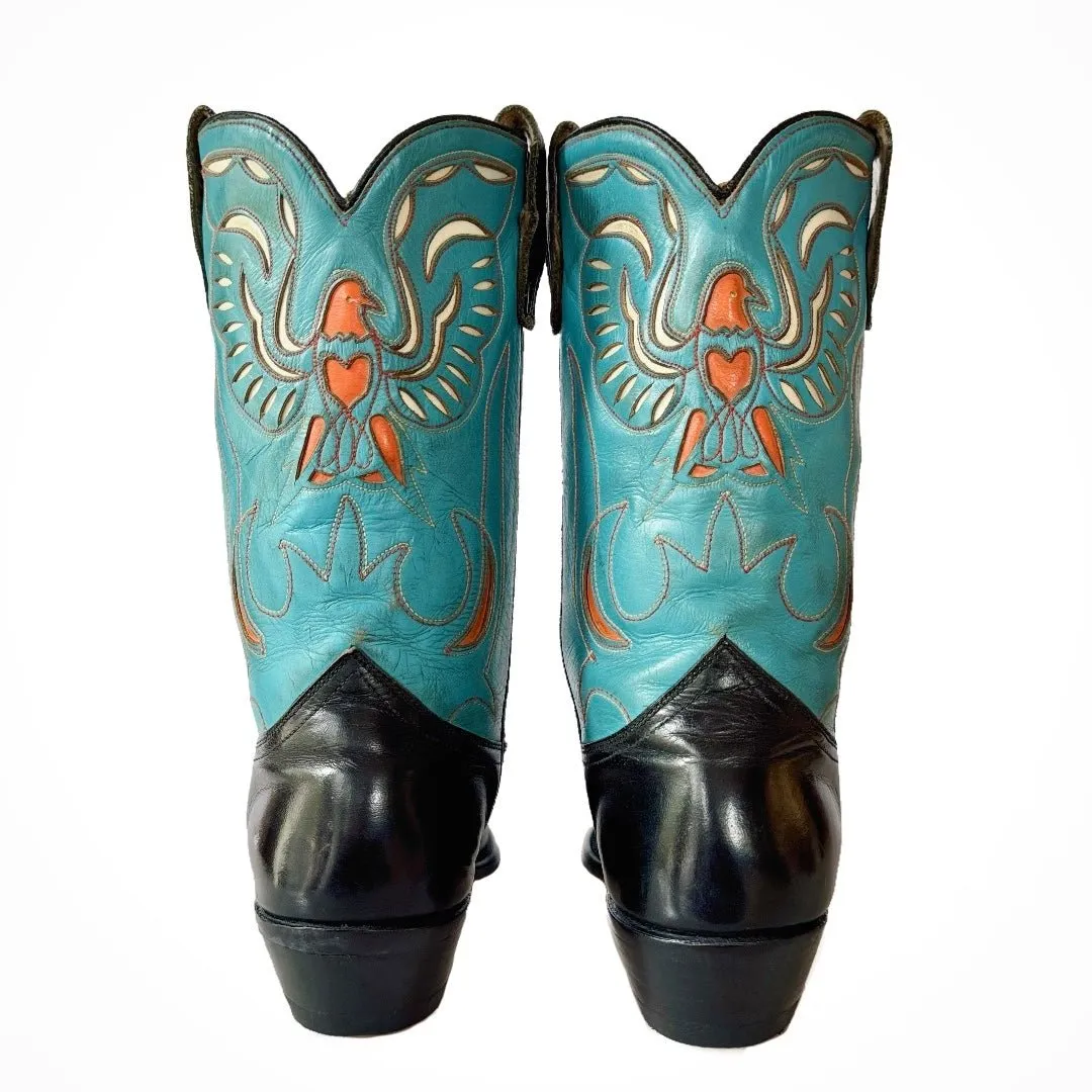 ACME Vintage Eagle 1950s Turquoise Black Peewee Cowboy Boots