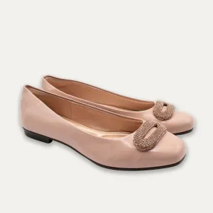 Adel Crystal Buckle Pele Ballet Flats