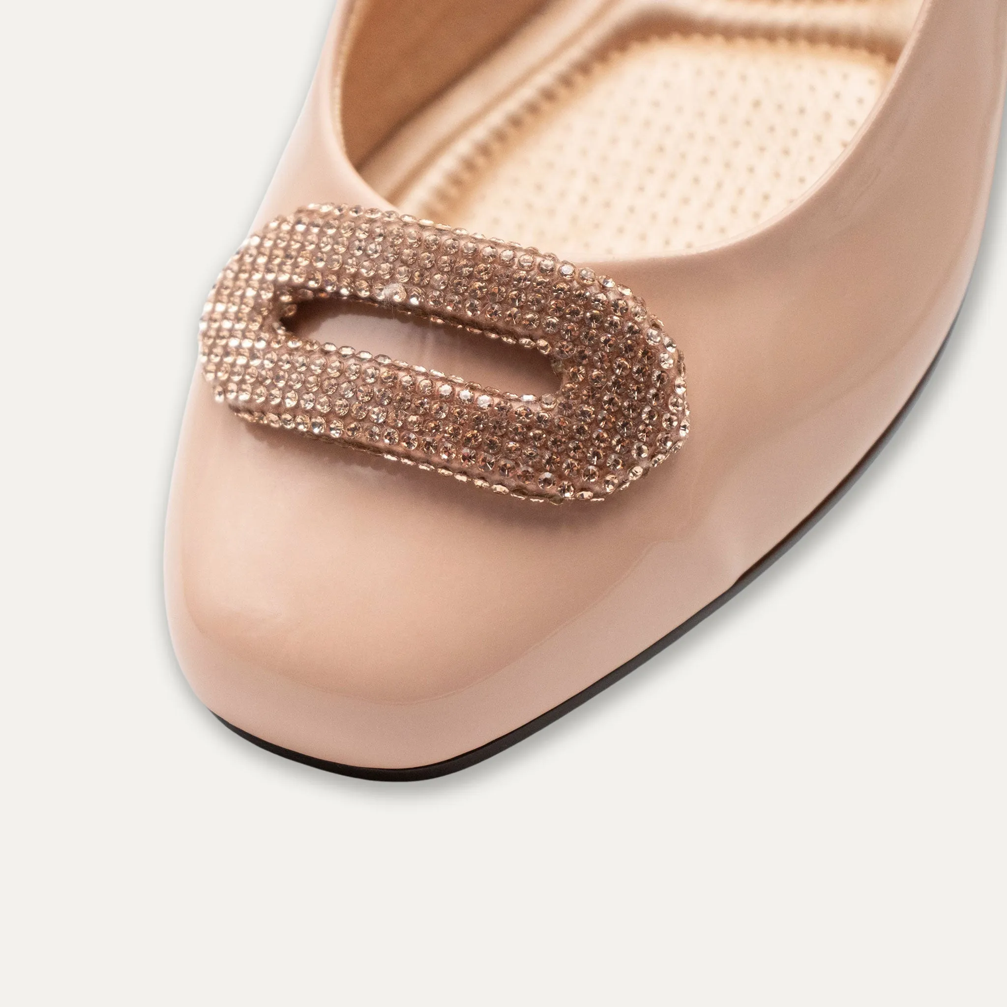 Adel Crystal Buckle Pele Ballet Flats