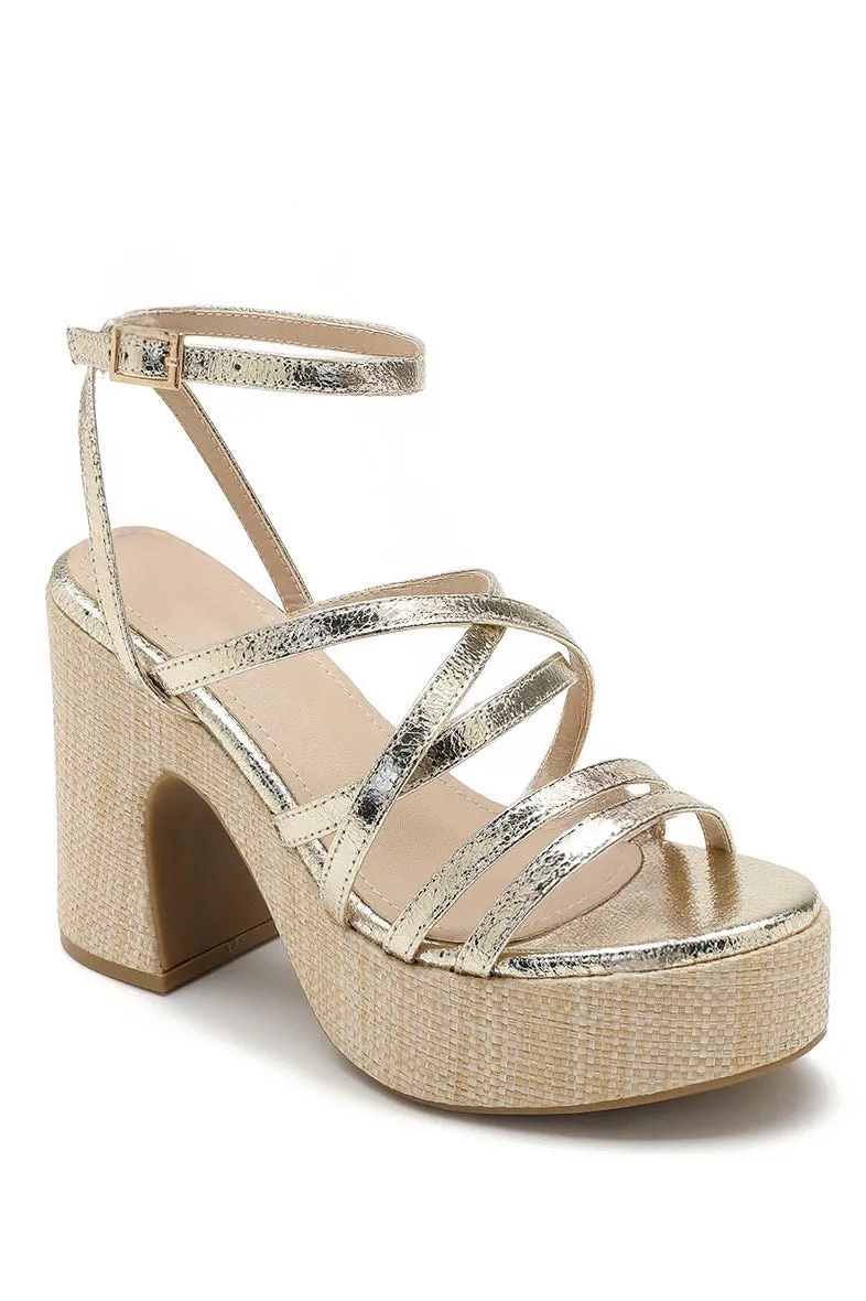 Ally Gold Strappy Platform Heels