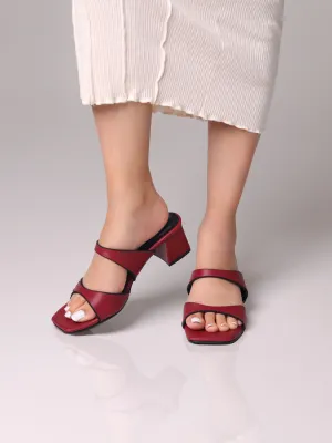 Alvina Maroon Block Heels