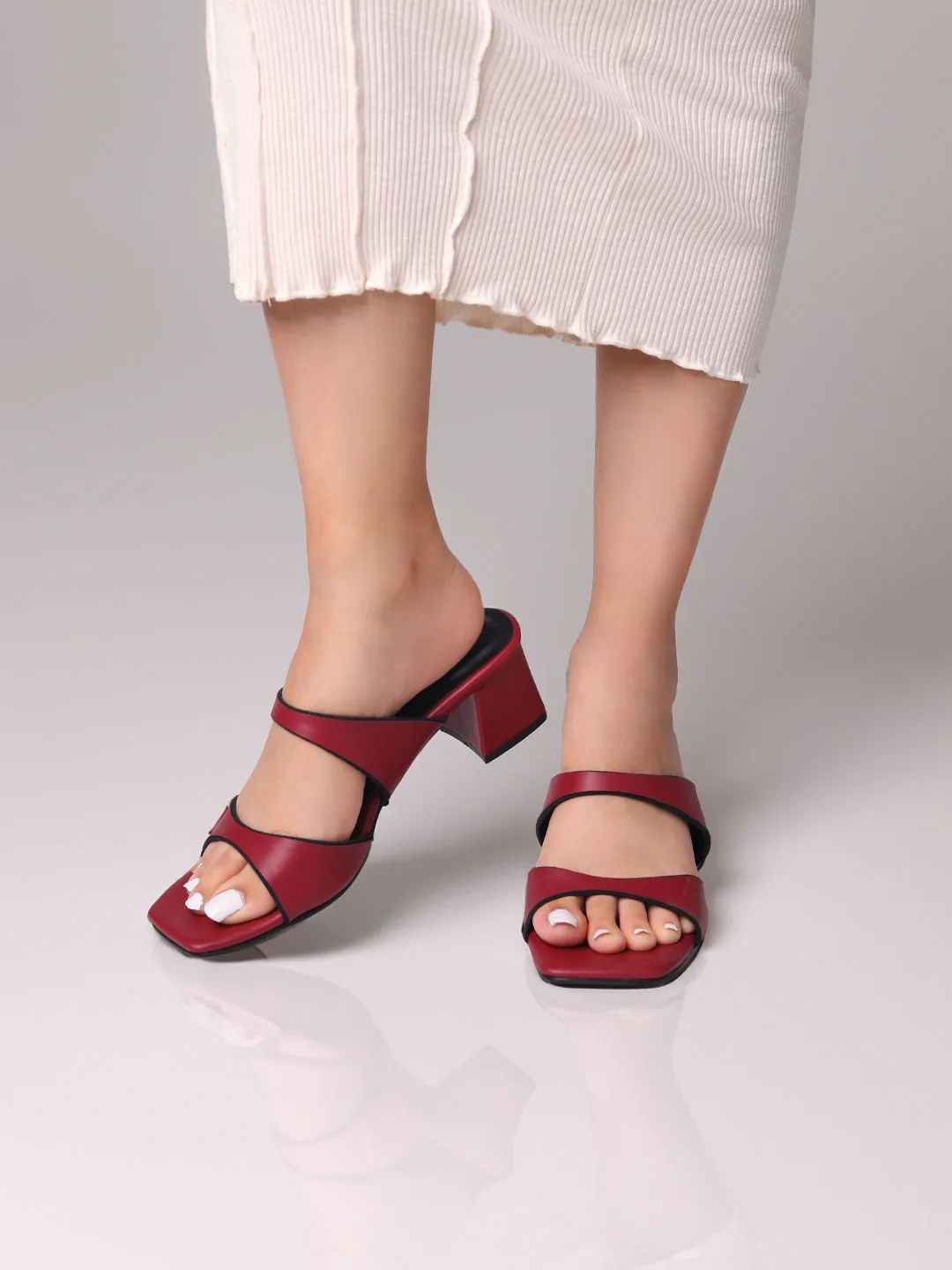Alvina Maroon Block Heels