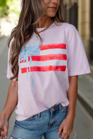 America Flag Bow Graphic Crewneck Tee