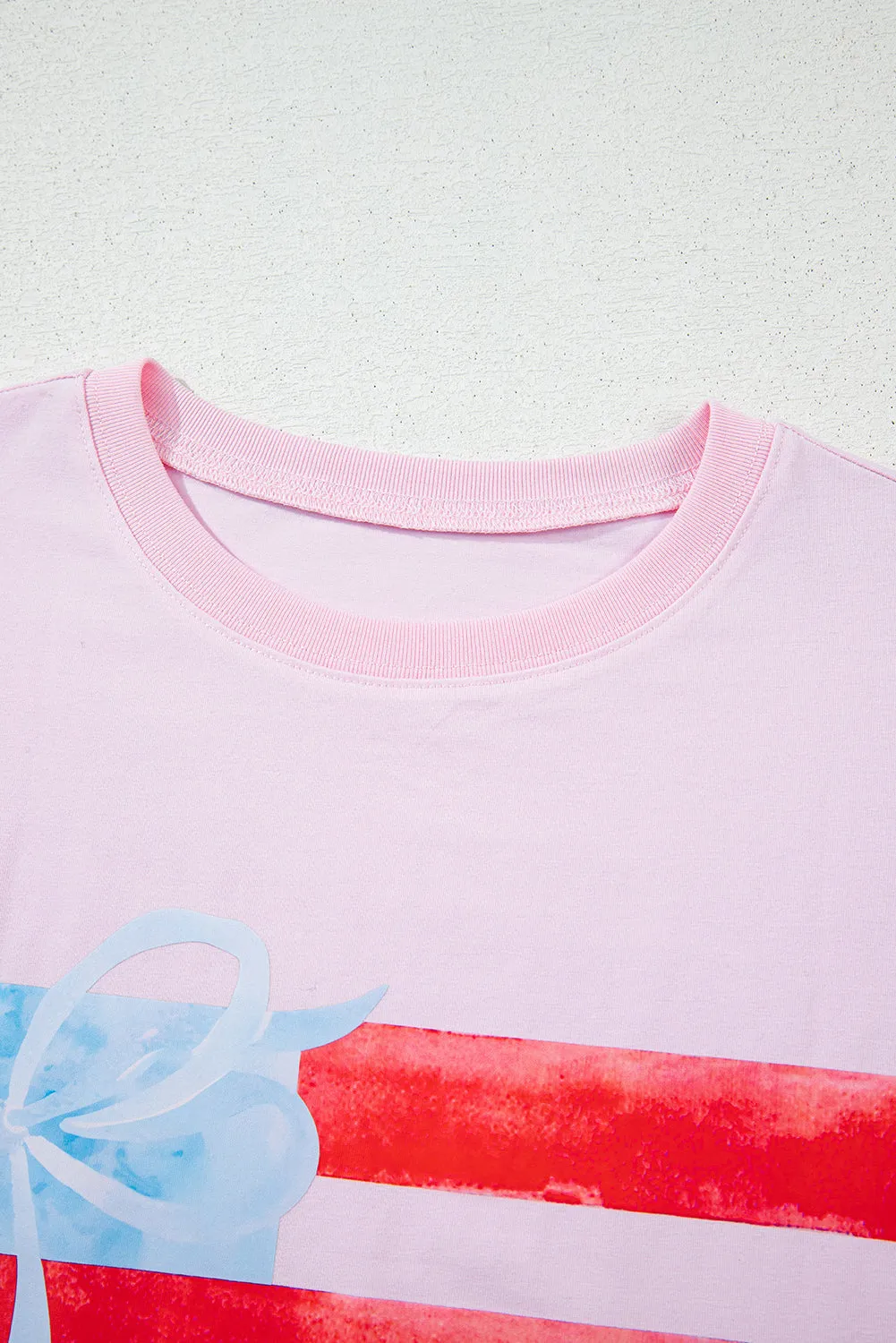 America Flag Bow Graphic Crewneck Tee