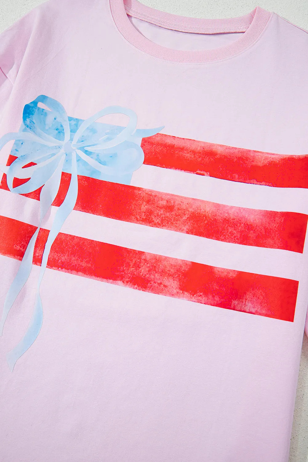 America Flag Bow Graphic Crewneck Tee
