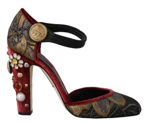 Ankle Strap Leather Crystal Pumps