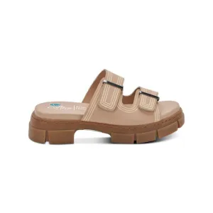 AQUA COLLEGE Womens Beige Hippie Round Toe Block Heel Slip On Slide Sandals 11 M