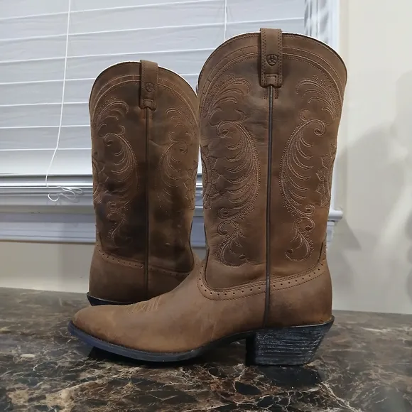 Ariat Magnolia Sunflower Distressed Brown Leather Cowboy/Western Boots 9 Wom