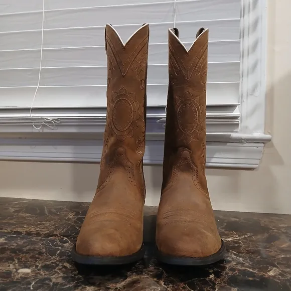 Ariat Magnolia Sunflower Distressed Brown Leather Cowboy/Western Boots 9 Wom