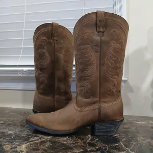 Ariat Magnolia Sunflower Distressed Brown Leather Cowboy/Western Boots 9 Wom