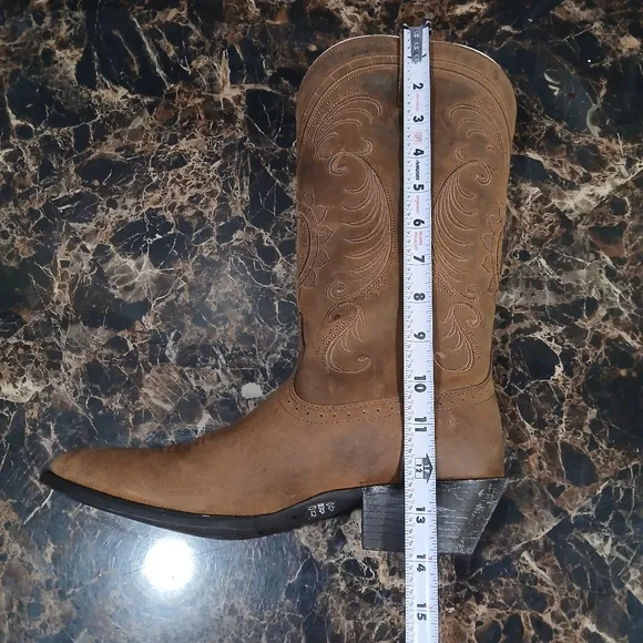 Ariat Magnolia Sunflower Distressed Brown Leather Cowboy/Western Boots 9 Wom