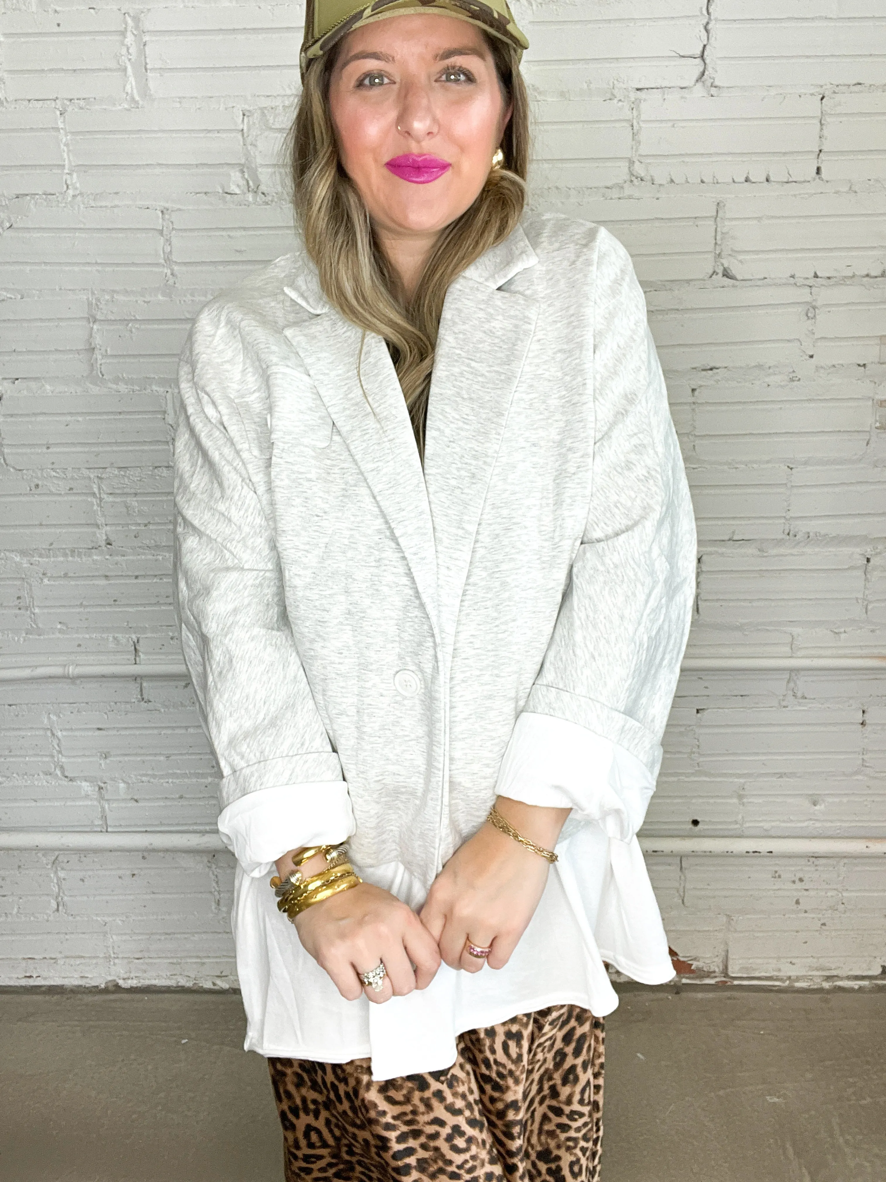 Asher Cropped Heather Grey Blazer