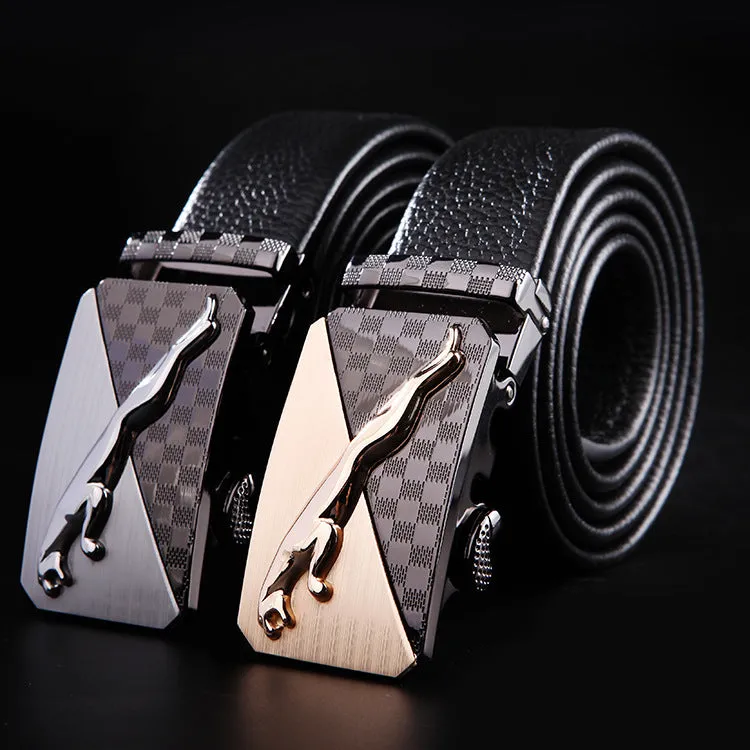 Automatic Buckle Head Layer Cowhide Leather Belt