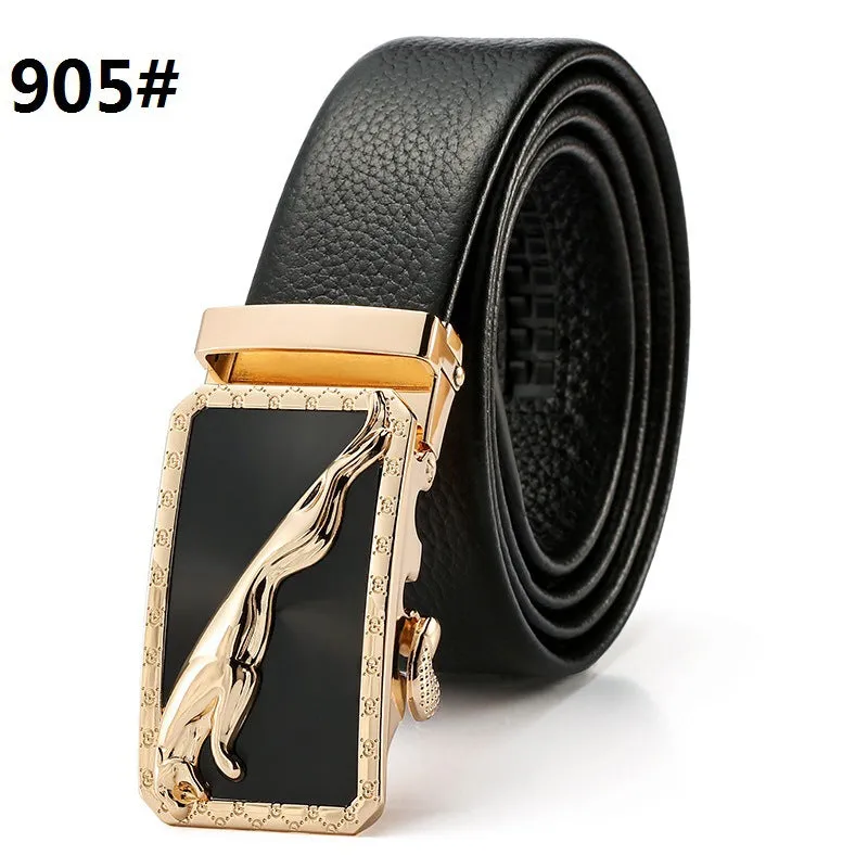 Automatic Buckle Head Layer Cowhide Leather Belt