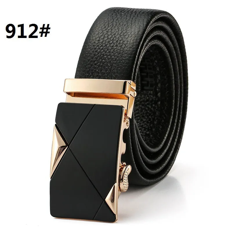 Automatic Buckle Head Layer Cowhide Leather Belt