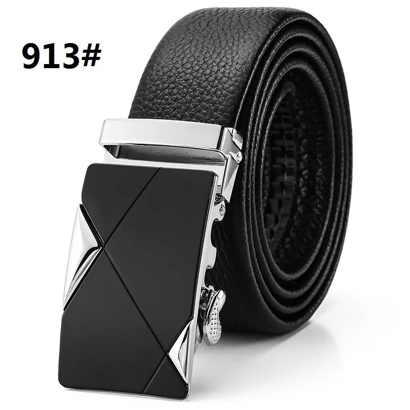 Automatic Buckle Head Layer Cowhide Leather Belt