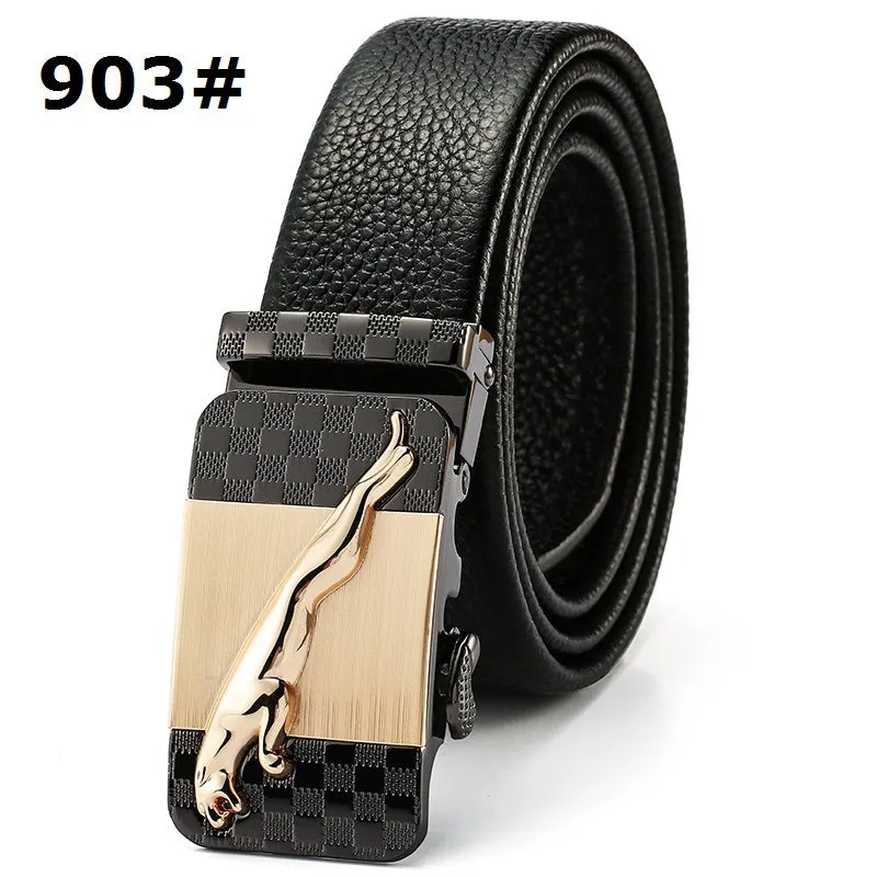 Automatic Buckle Head Layer Cowhide Leather Belt