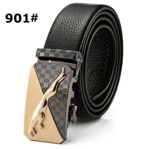 Automatic Buckle Head Layer Cowhide Leather Belt