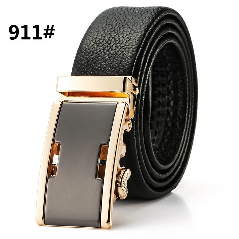 Automatic Buckle Head Layer Cowhide Leather Belt