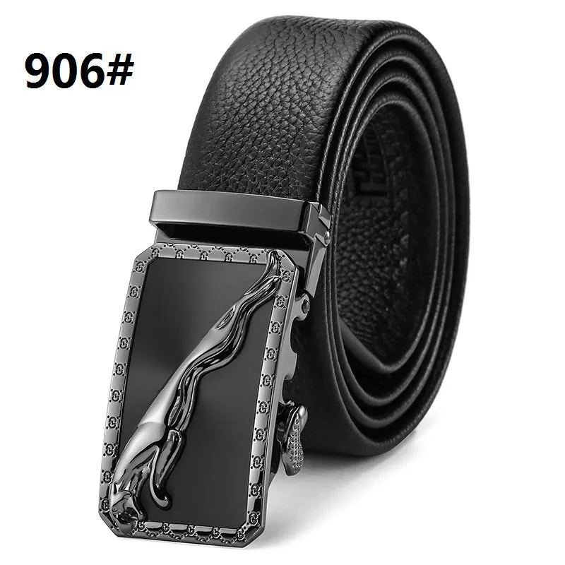 Automatic Buckle Head Layer Cowhide Leather Belt
