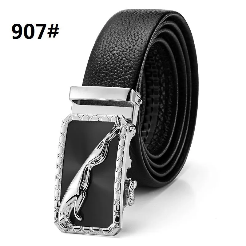 Automatic Buckle Head Layer Cowhide Leather Belt