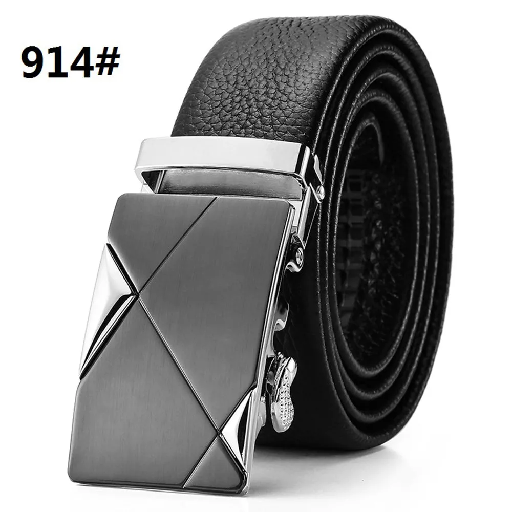 Automatic Buckle Head Layer Cowhide Leather Belt