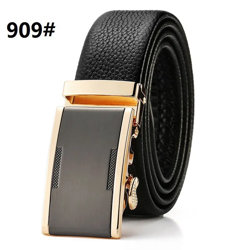 Automatic Buckle Head Layer Cowhide Leather Belt