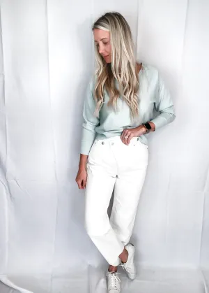 Avery Asymmetrical White Jeans