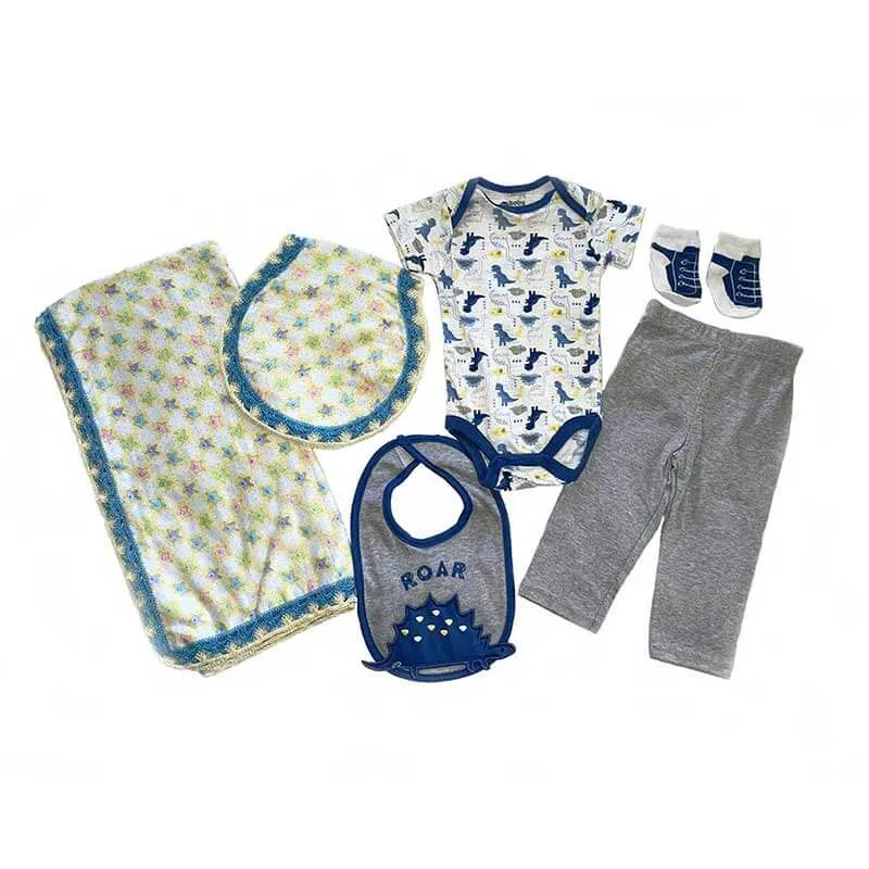 Baby Boy Blanket Blue Stars Dinosaur Gift Set