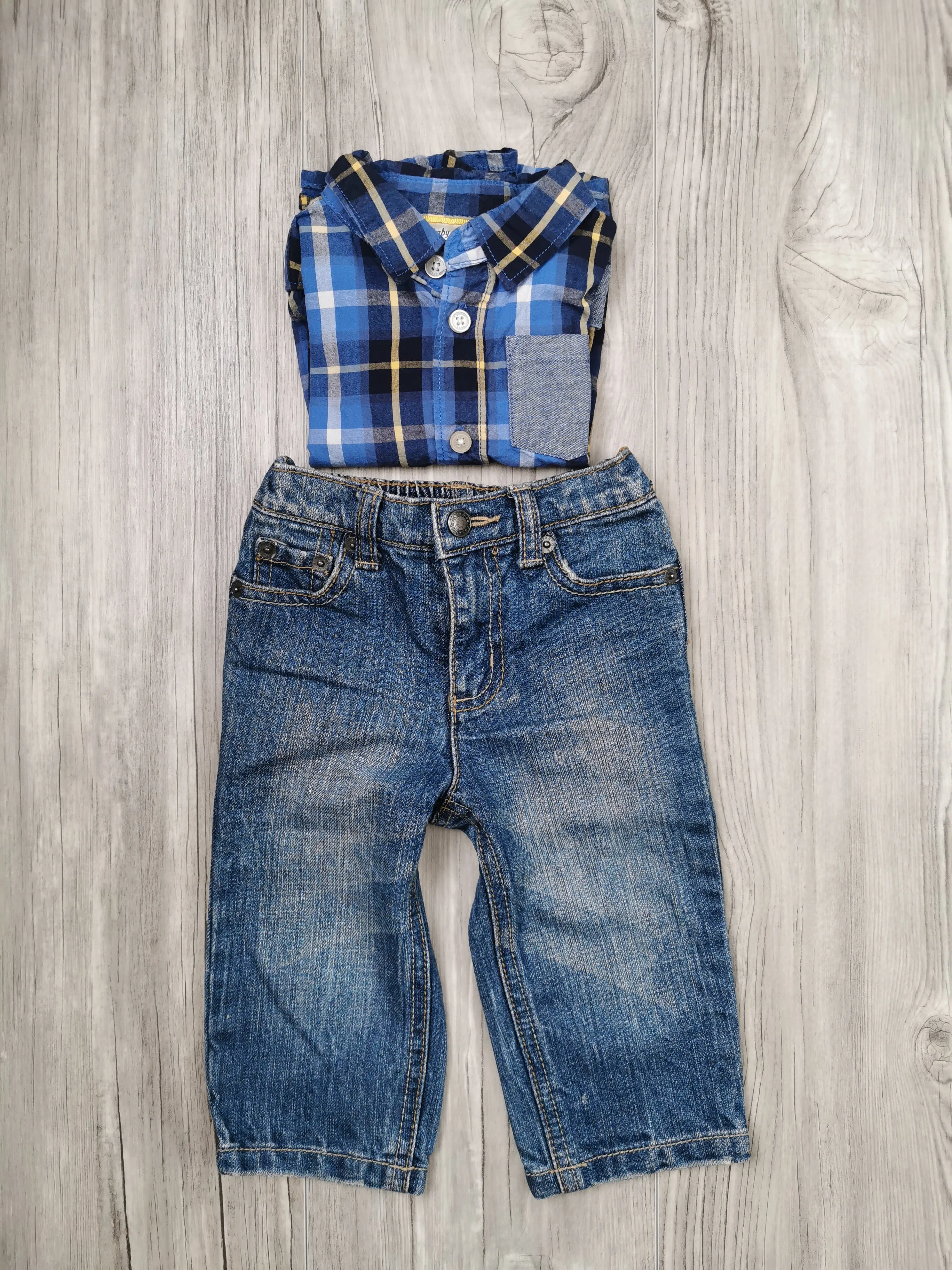 BABY BOY SIZE 9/12 MONTHS - GREENDOG, OSHKOSH & CHILDREN'S PLACE, 4 Piece Mix N Match Outfit EUC B14