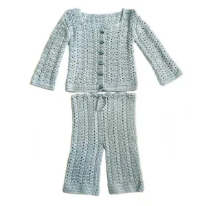 Baby Layette and Pants Blue Crochet Set