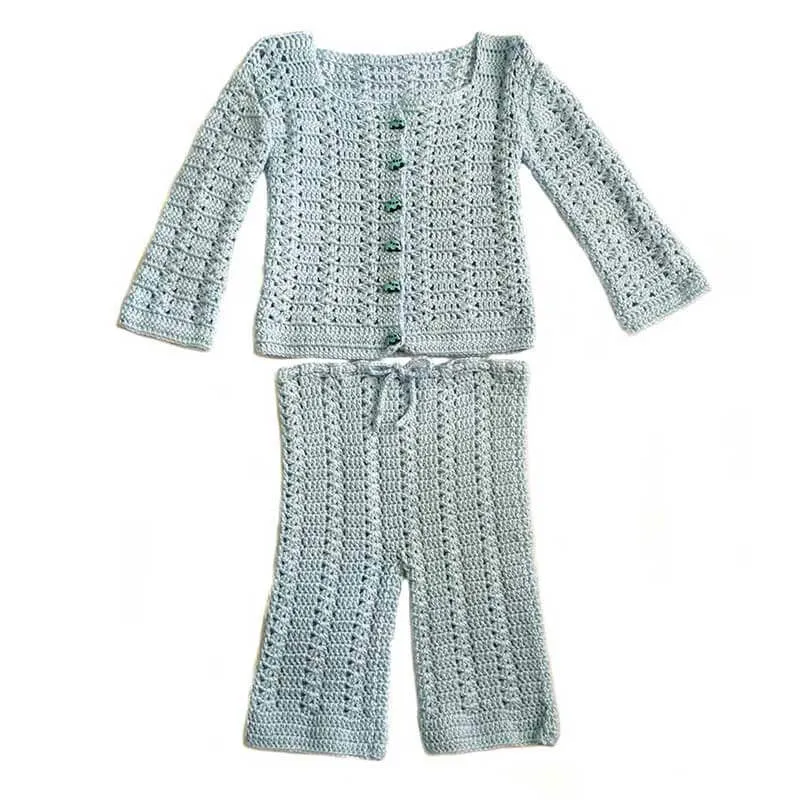 Baby Layette and Pants Blue Crochet Set