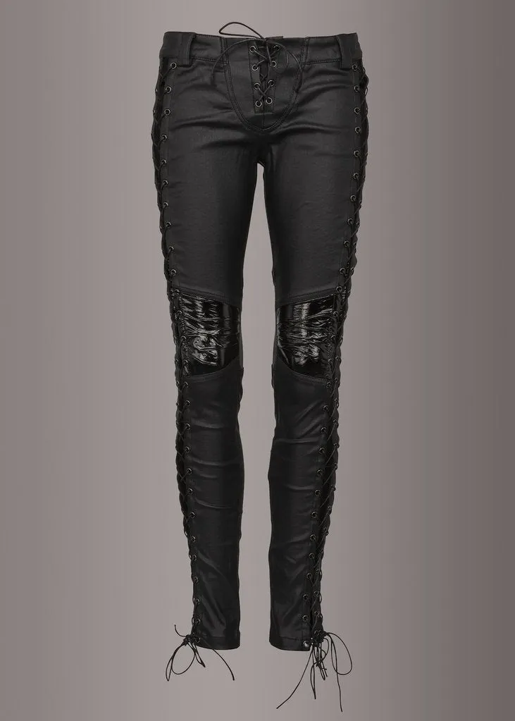 Back in Black Punk Rave Faux Leather Lace Up Skinny Pants