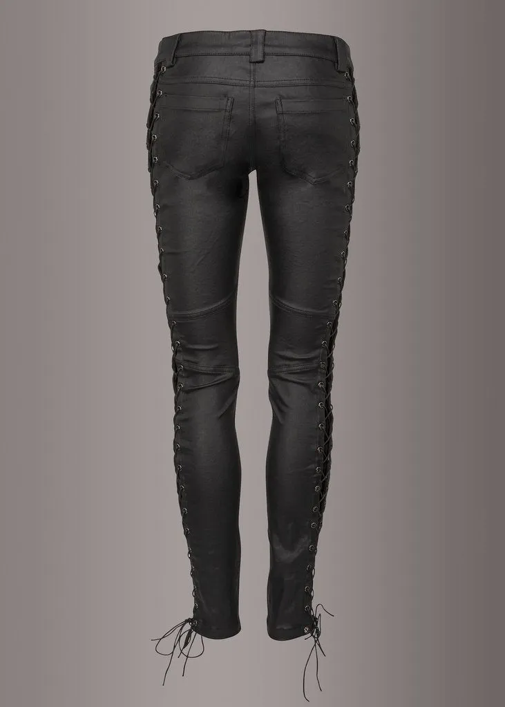 Back in Black Punk Rave Faux Leather Lace Up Skinny Pants